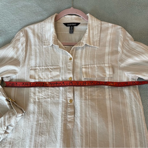 Ellen Tracy  striped  , tan and ivory linen shirt with buttons size M - Picture 7 of 7